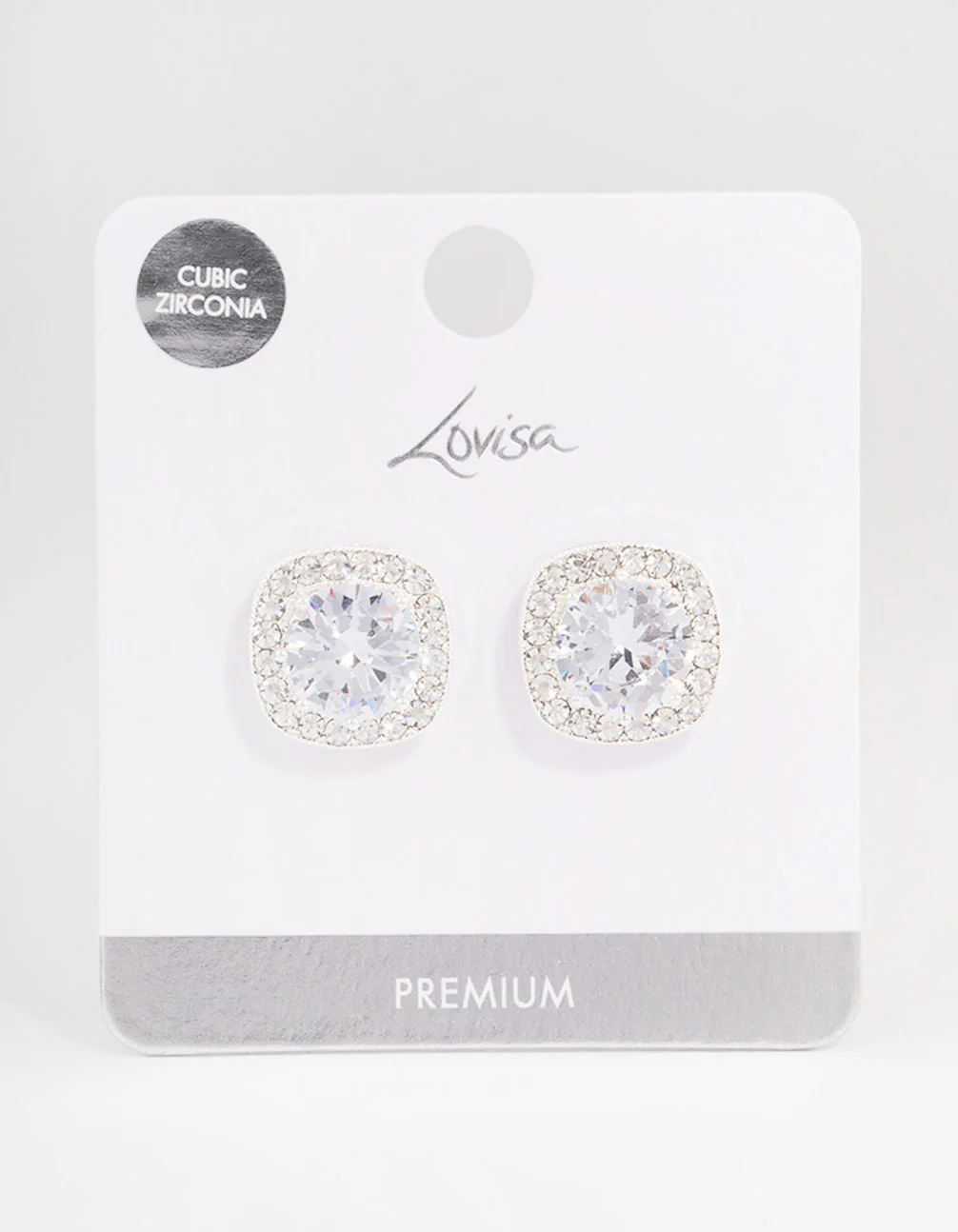 Silver Plated Cubic Zirconia Cushion Halo Stud Earrings - Image 3