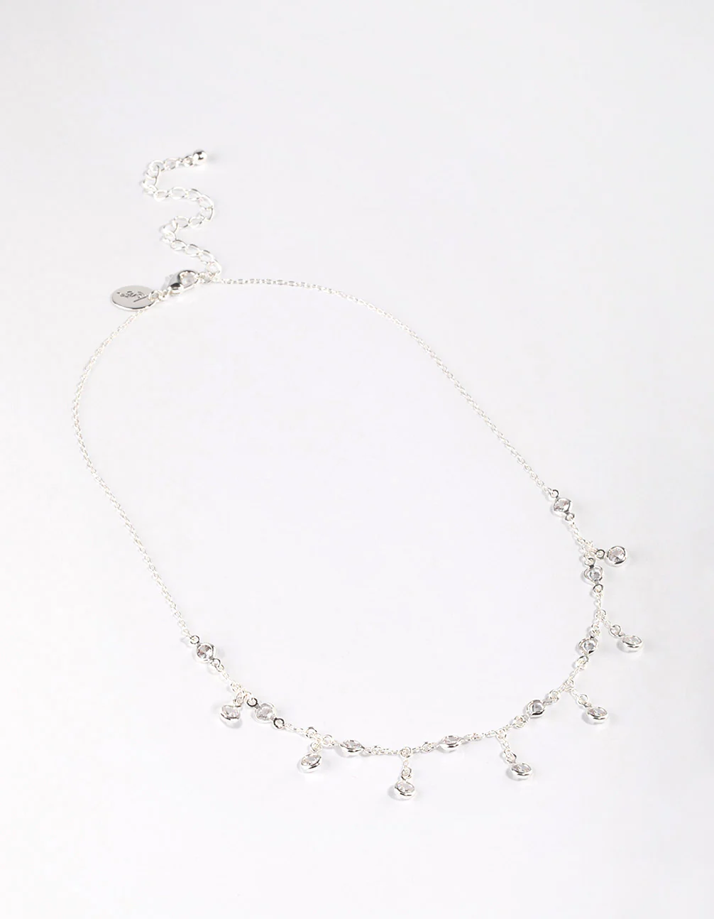 Silver Plated Cubic Zirconia Dainty Chain Drop Necklace - Image 2