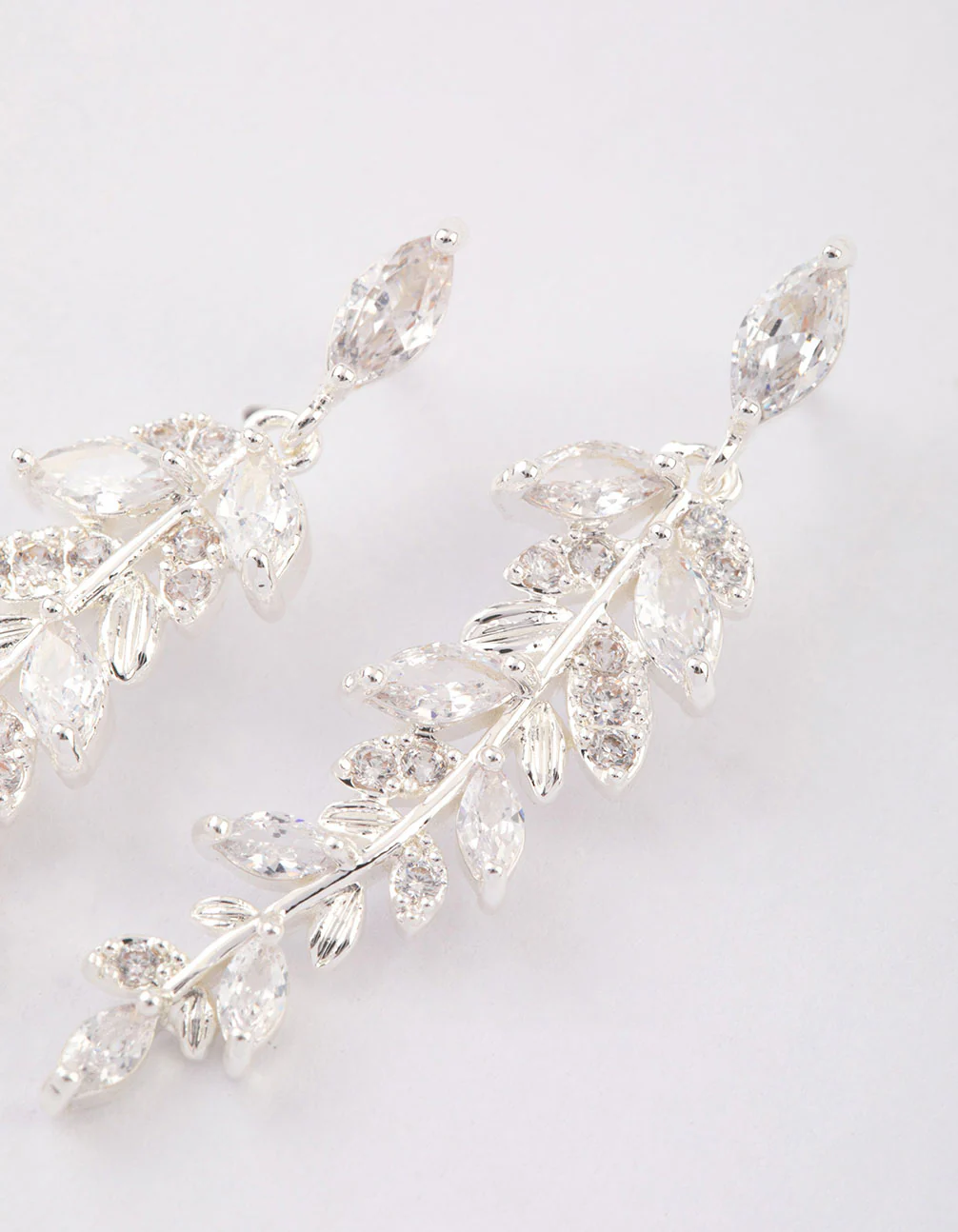 Silver Plated Cubic Zirconia Dainty Leaf Drop Earrings - Image 2