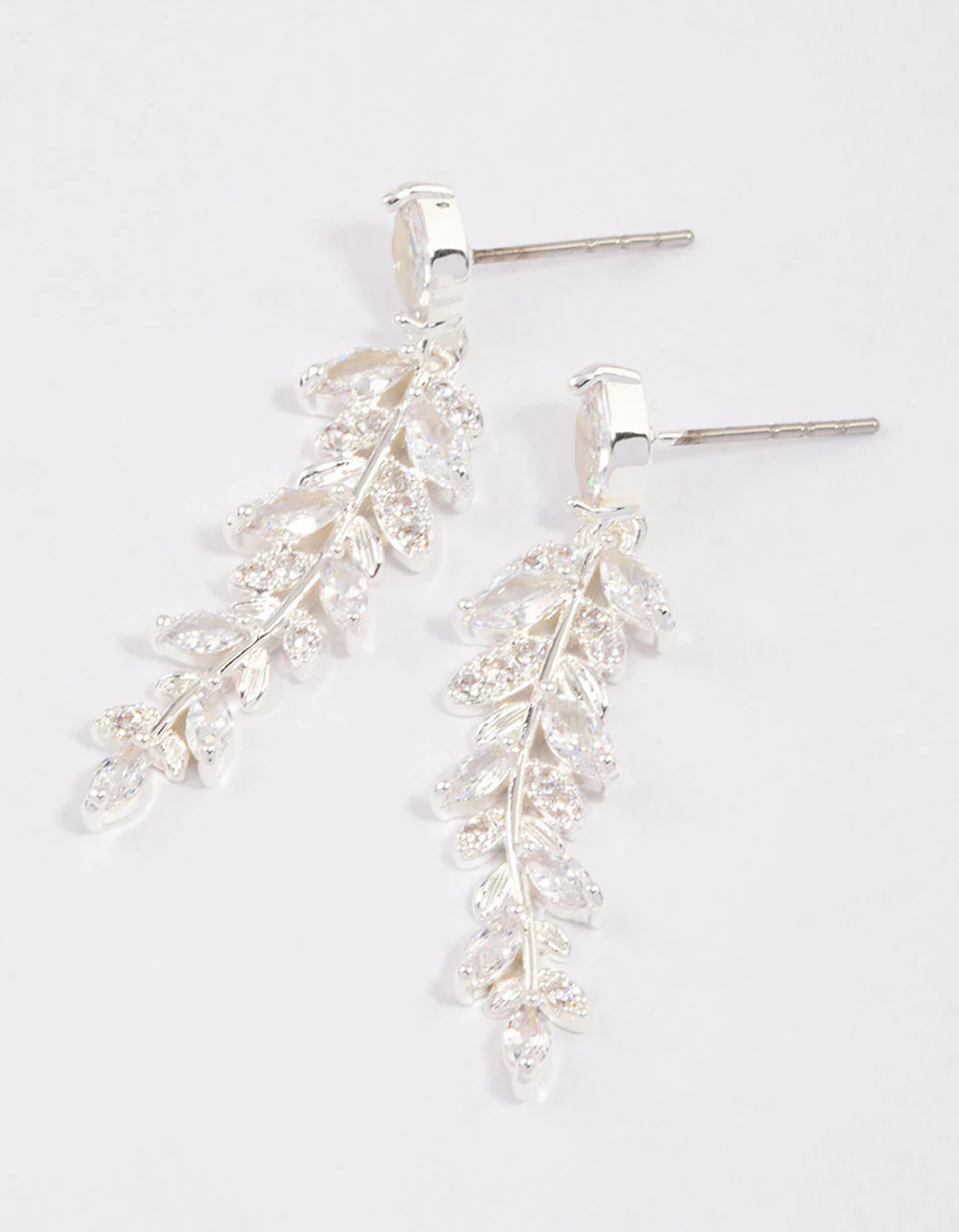 Silver Plated Cubic Zirconia Dainty Leaf Drop Earrings - Image 3