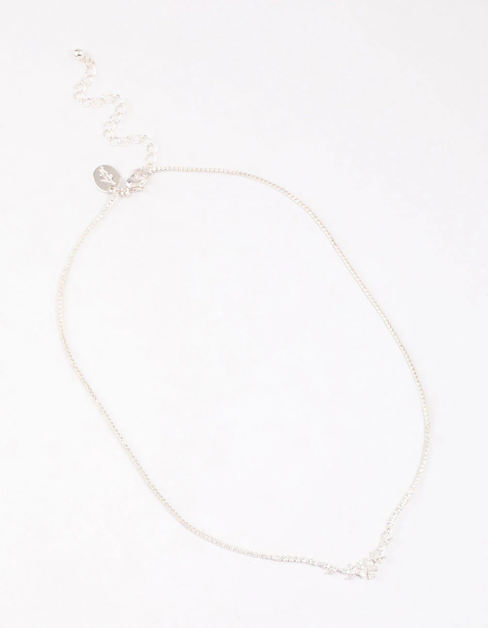 Silver Plated Cubic Zirconia Dainty Cup Chain Floral Necklace - Image 2