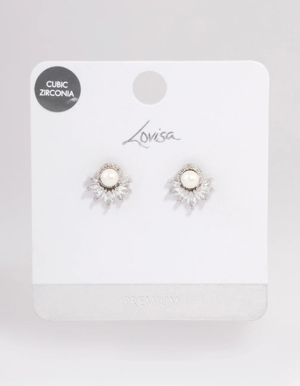 Silver Plated Cubic Zirconia Fan Pearl Stud Earrings - Image 3