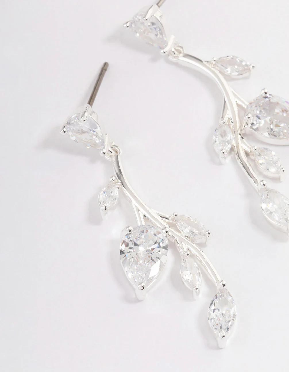 Silver Plated Cubic Zirconia Fern Drop Earrings - Image 2