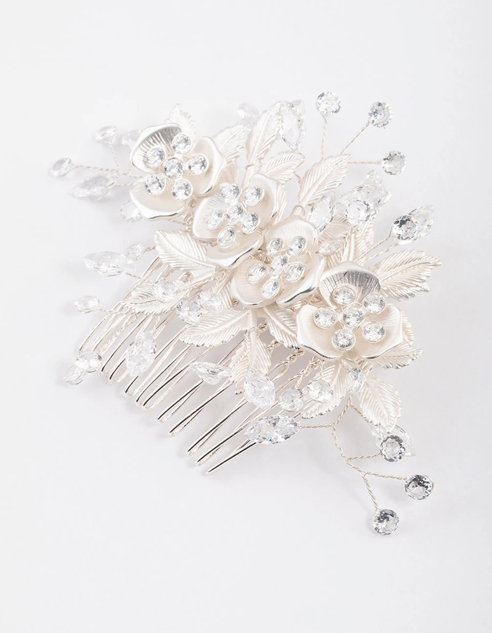 Silver Cubic Zirconia Floral Burst Hair Comb - Image 2