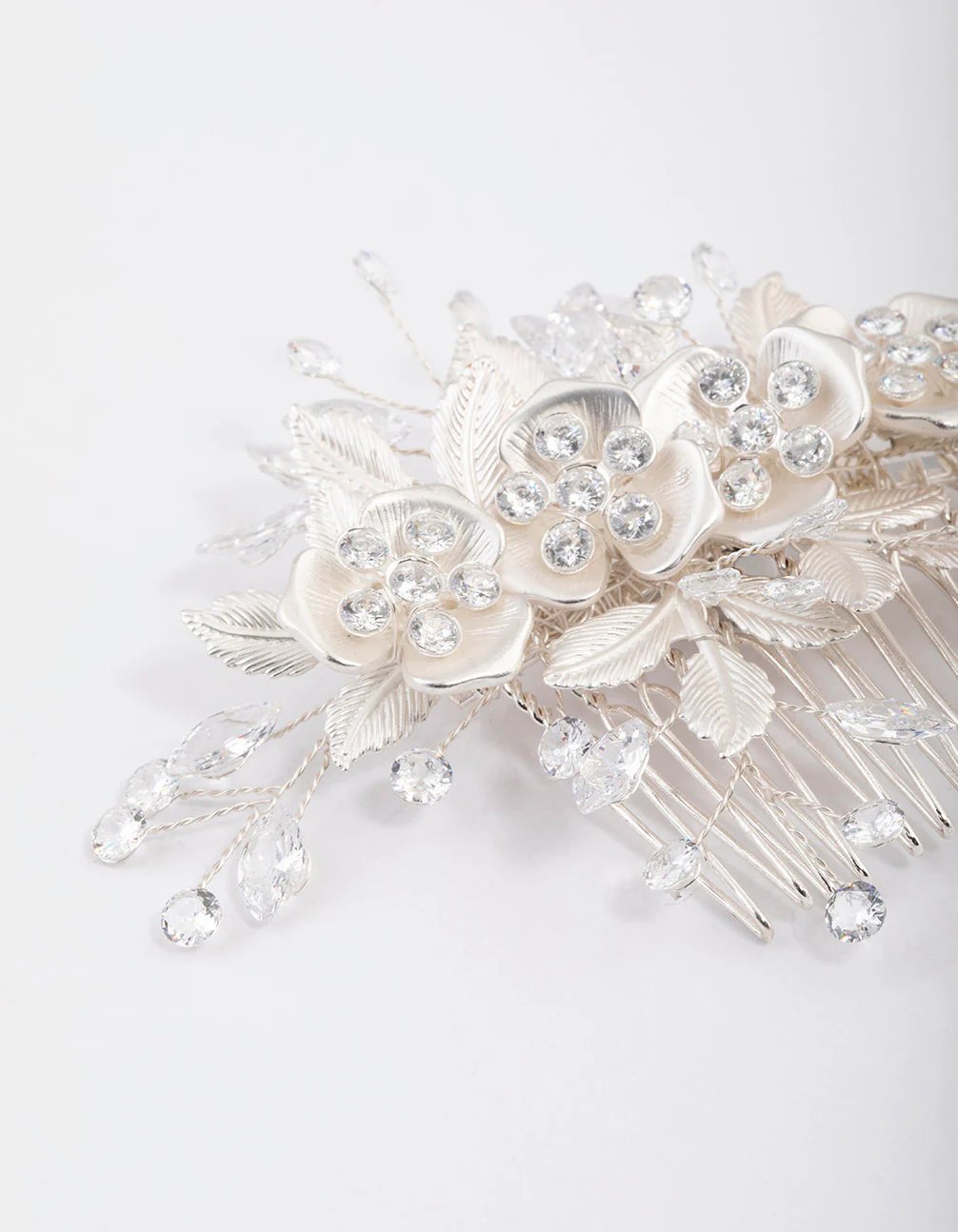 Silver Cubic Zirconia Floral Burst Hair Comb - Image 3