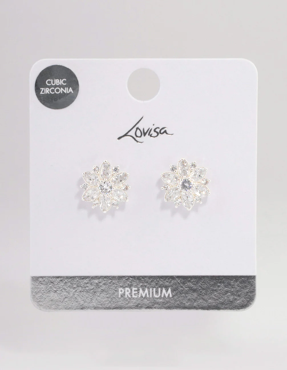 Silver Plated Cubic Zirconia Flower Stud Earrings - Image 3