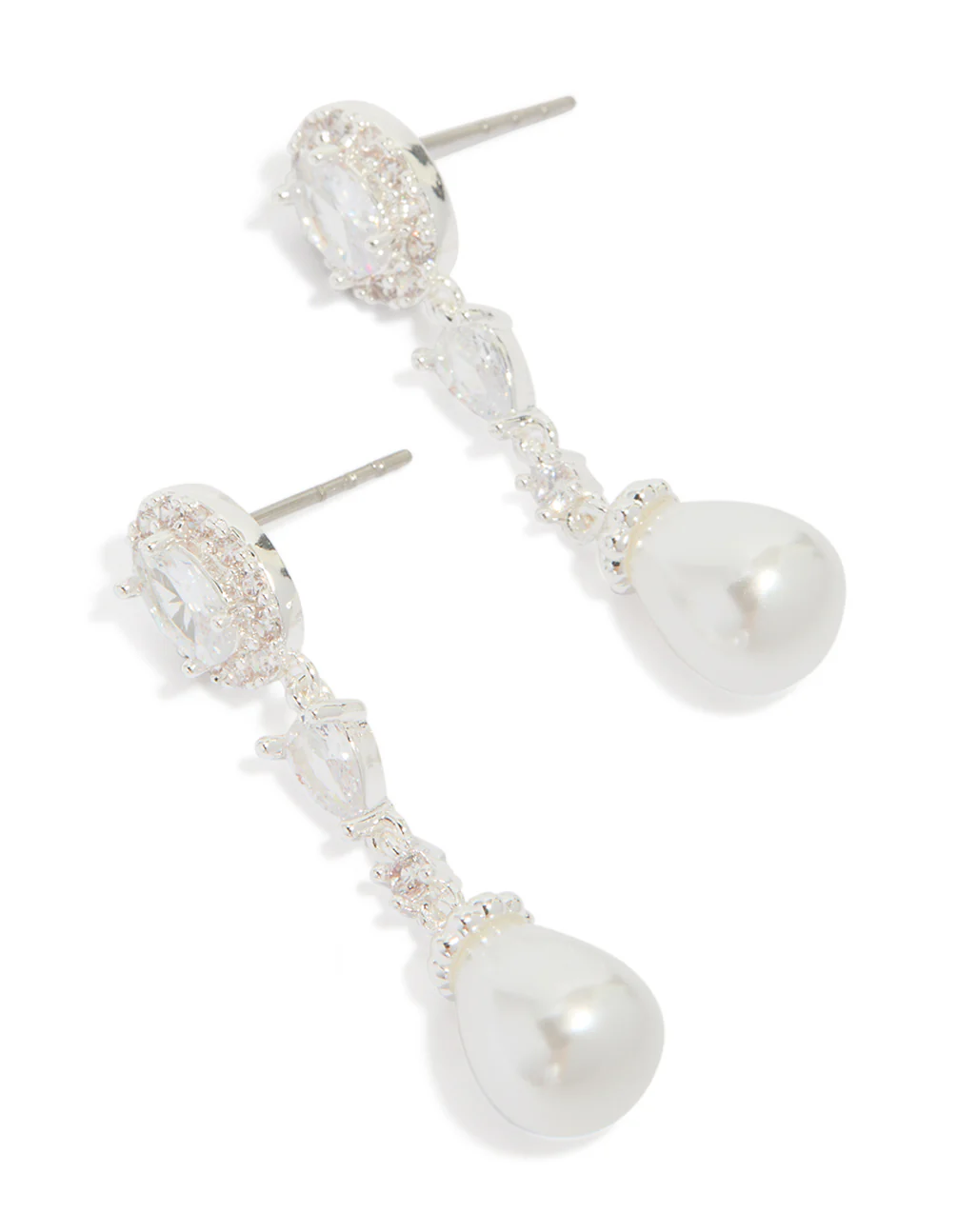 Silver Plated Cubic Zirconia Halo Pearl Drop Earrings - Image 2