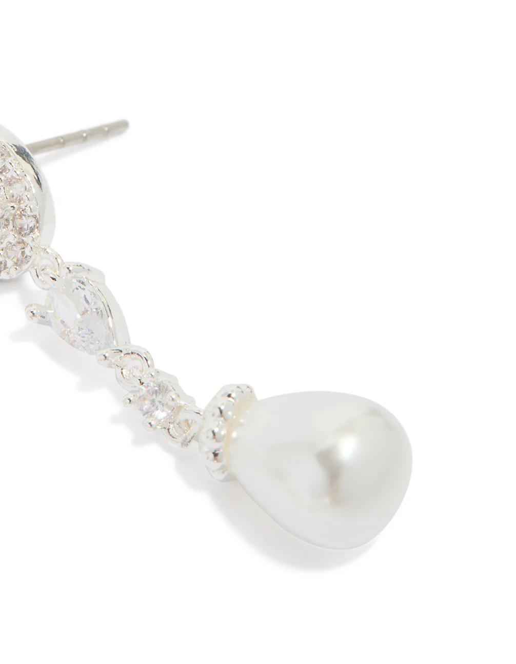 Silver Plated Cubic Zirconia Halo Pearl Drop Earrings - Image 4