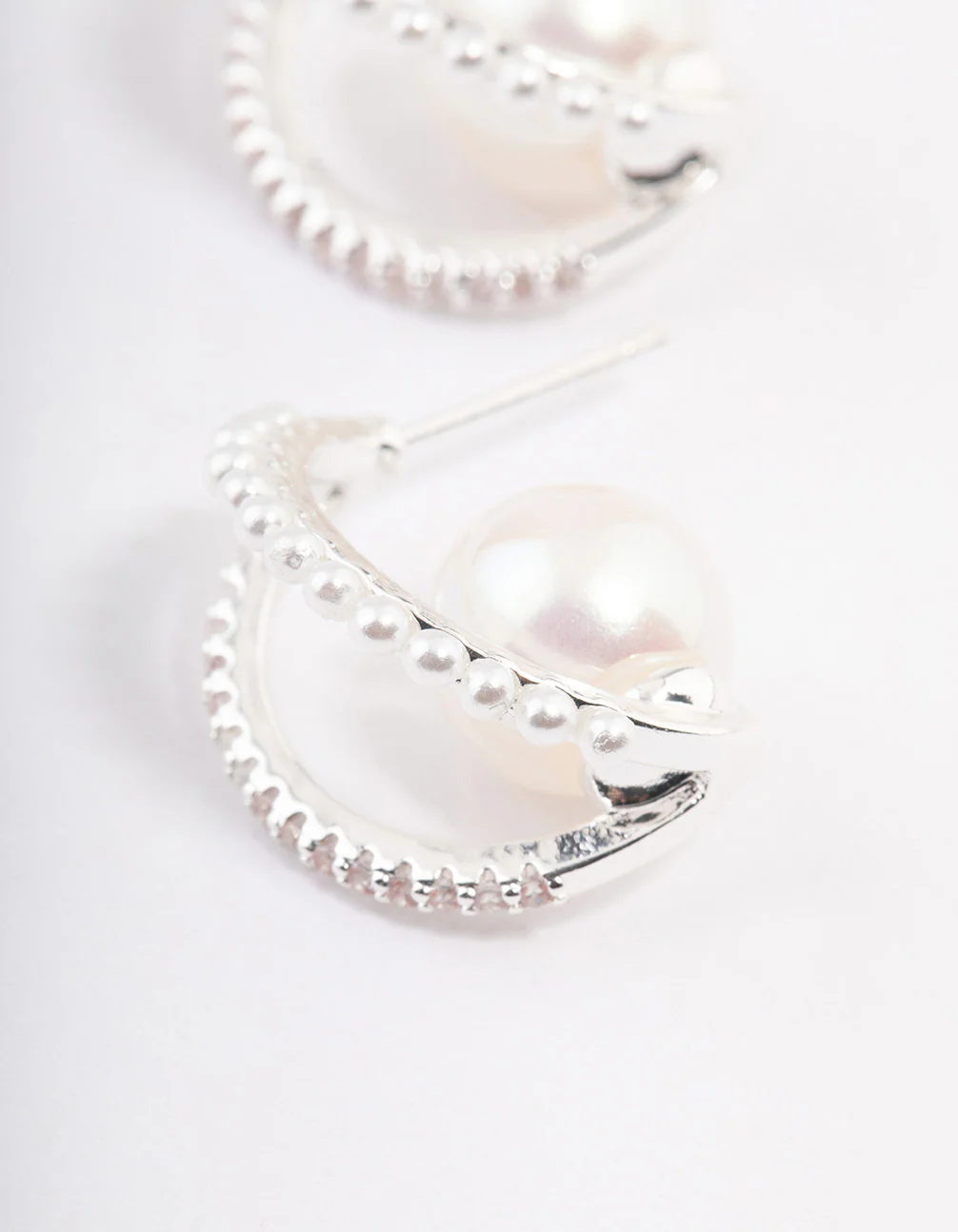 Silver Plated Cubic Zirconia Illusion Earrings - Image 2