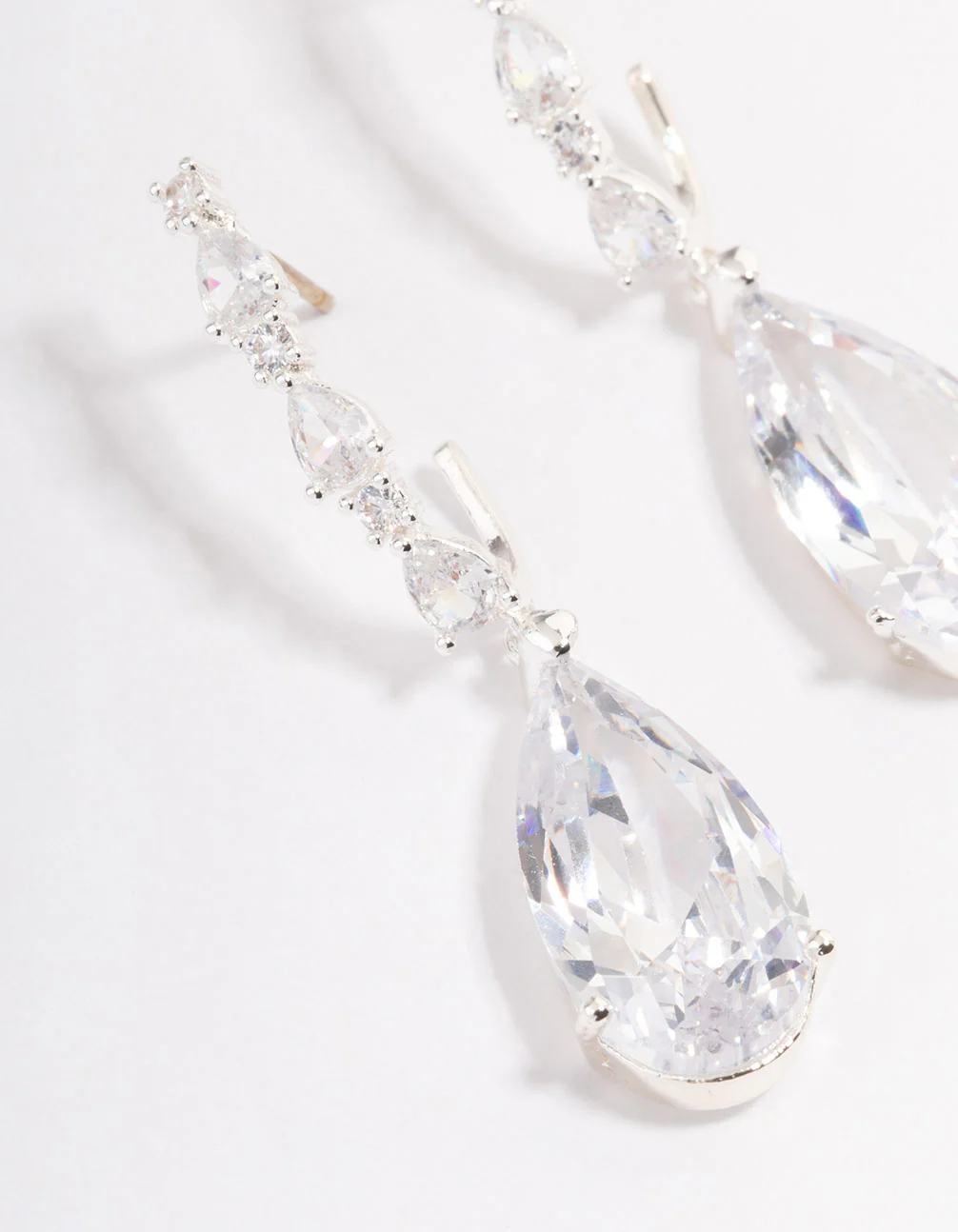 Silver Plated Cubic Zirconia Medium Drop Earrings - Image 2