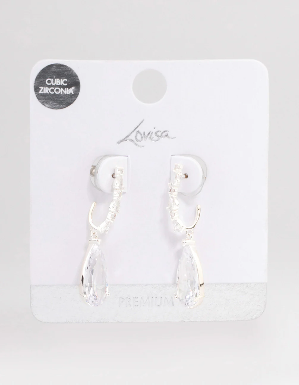 Silver Plated Cubic Zirconia Medium Drop Earrings - Image 3