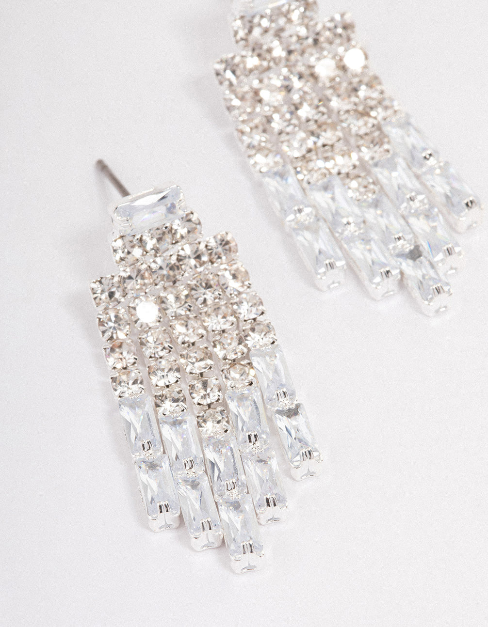 Silver Plated Cubic Zirconia Mesh Statement Drop Earrings - Image 2