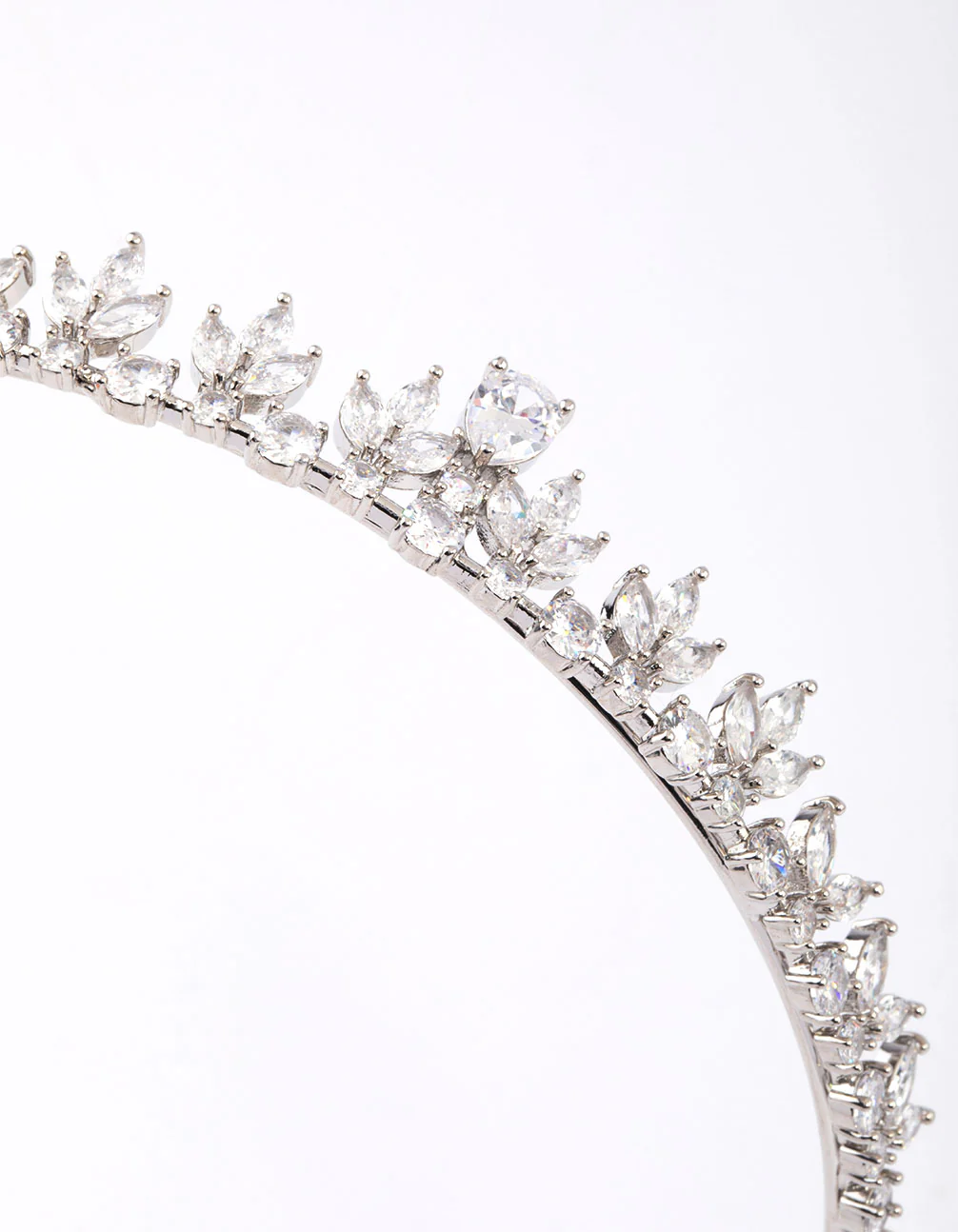 Silver Cubic Zirconia Mixed Stone Leaf Crown - Image 2