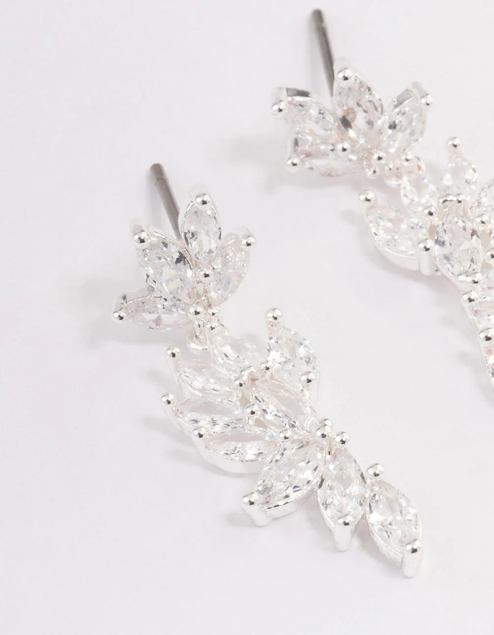 Silver Plated Cubic Zirconia Marquise Cluster Drop Earrings - Image 2