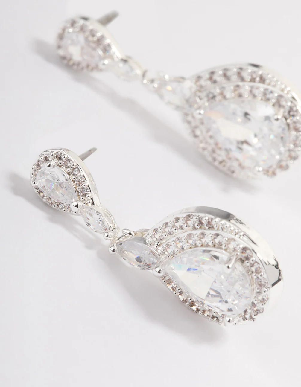 Silver Plated Cubic Zirconia Marquise Drop Earrings - Image 2