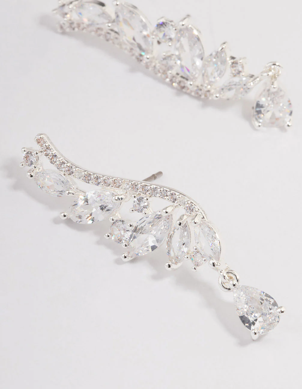 Silver Plated Cubic Zirconia Marquise Earrings Crawler - Image 2