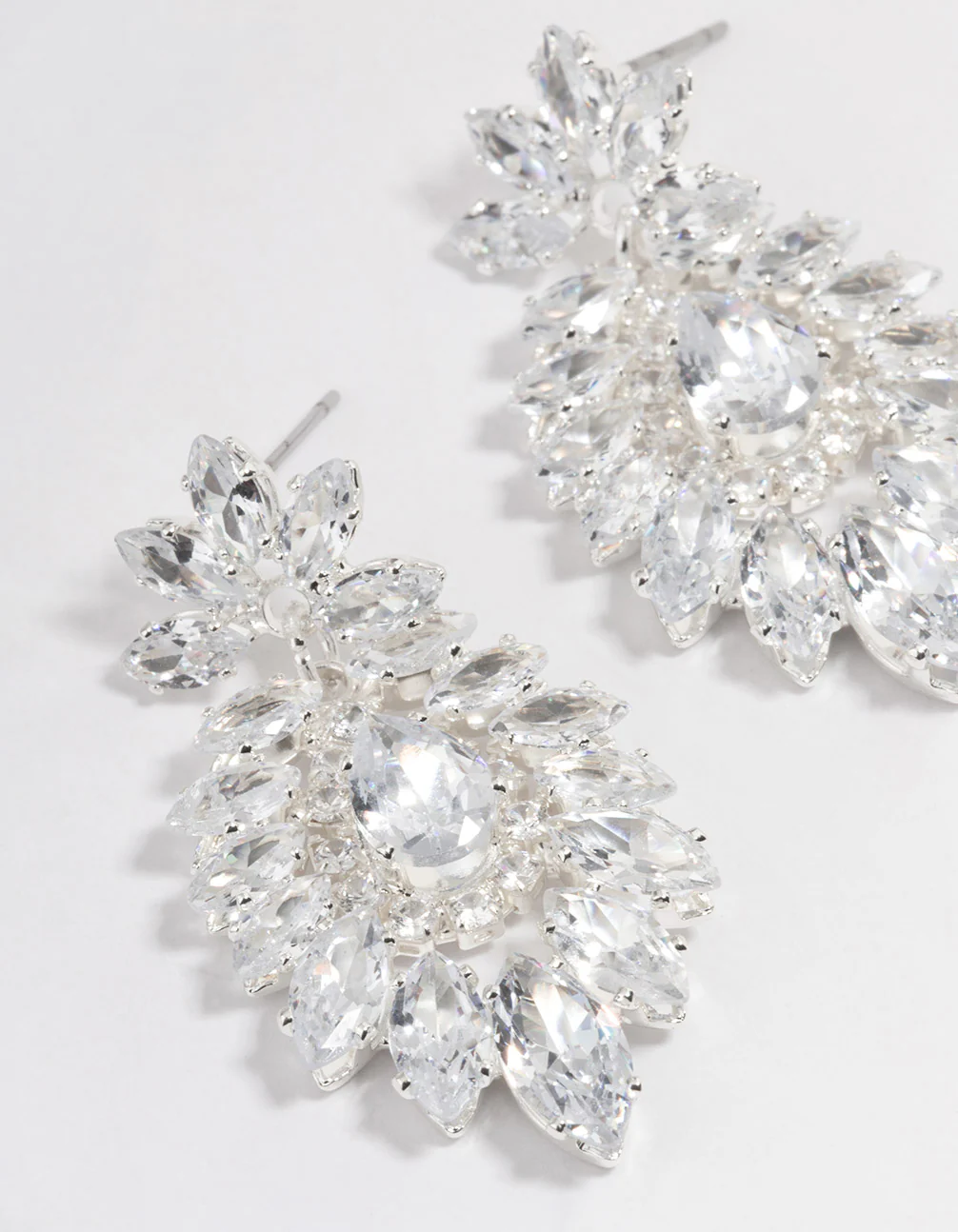Silver Plated Cubic Zirconia Marquise Statement Drop Earrings - Image 2