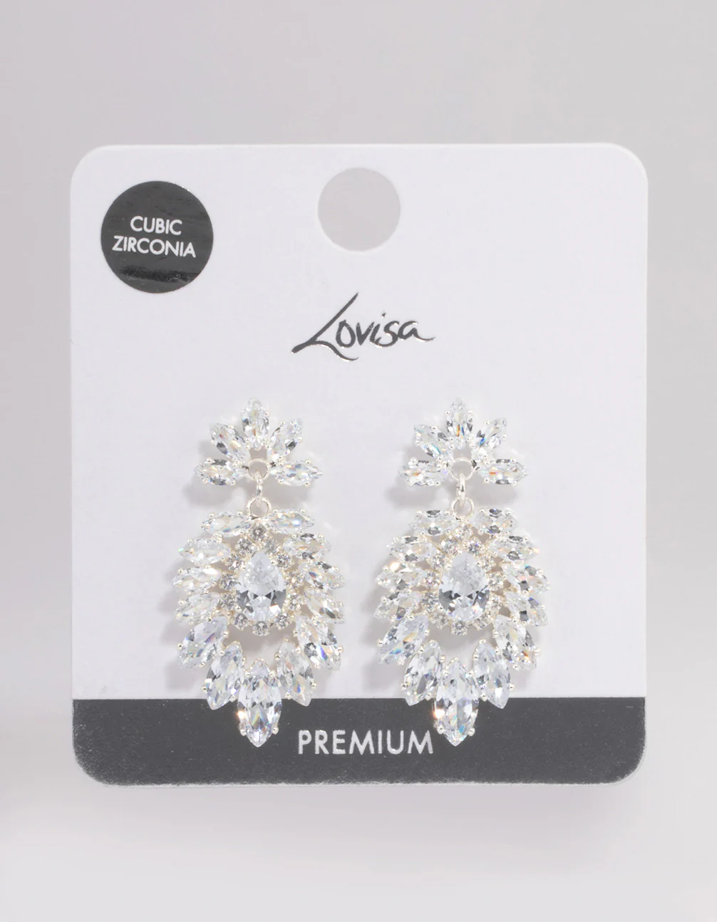 Silver Plated Cubic Zirconia Marquise Statement Drop Earrings - Image 3