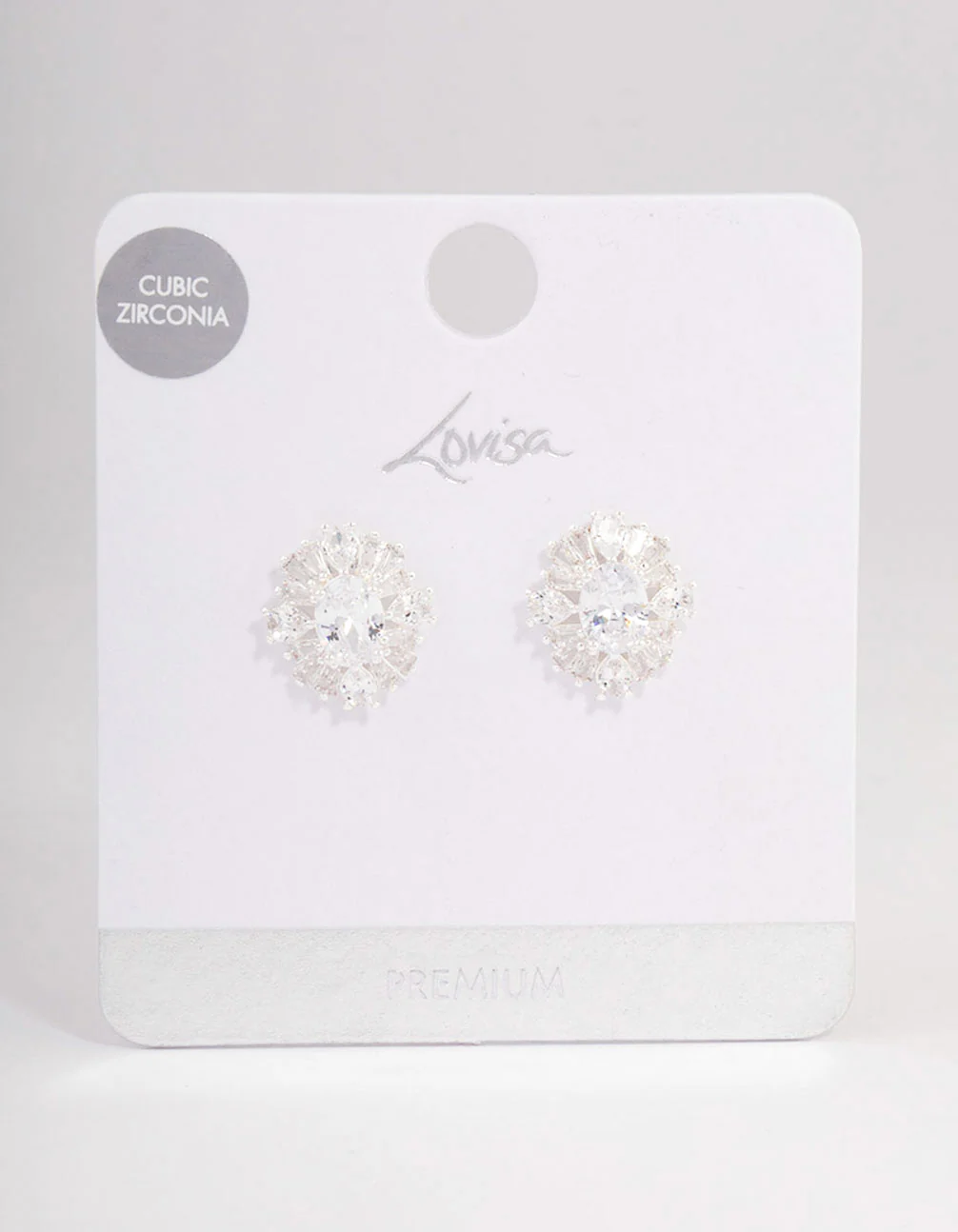Silver Plated Cubic Zirconia Oval Halo Stud Earrings - Image 3