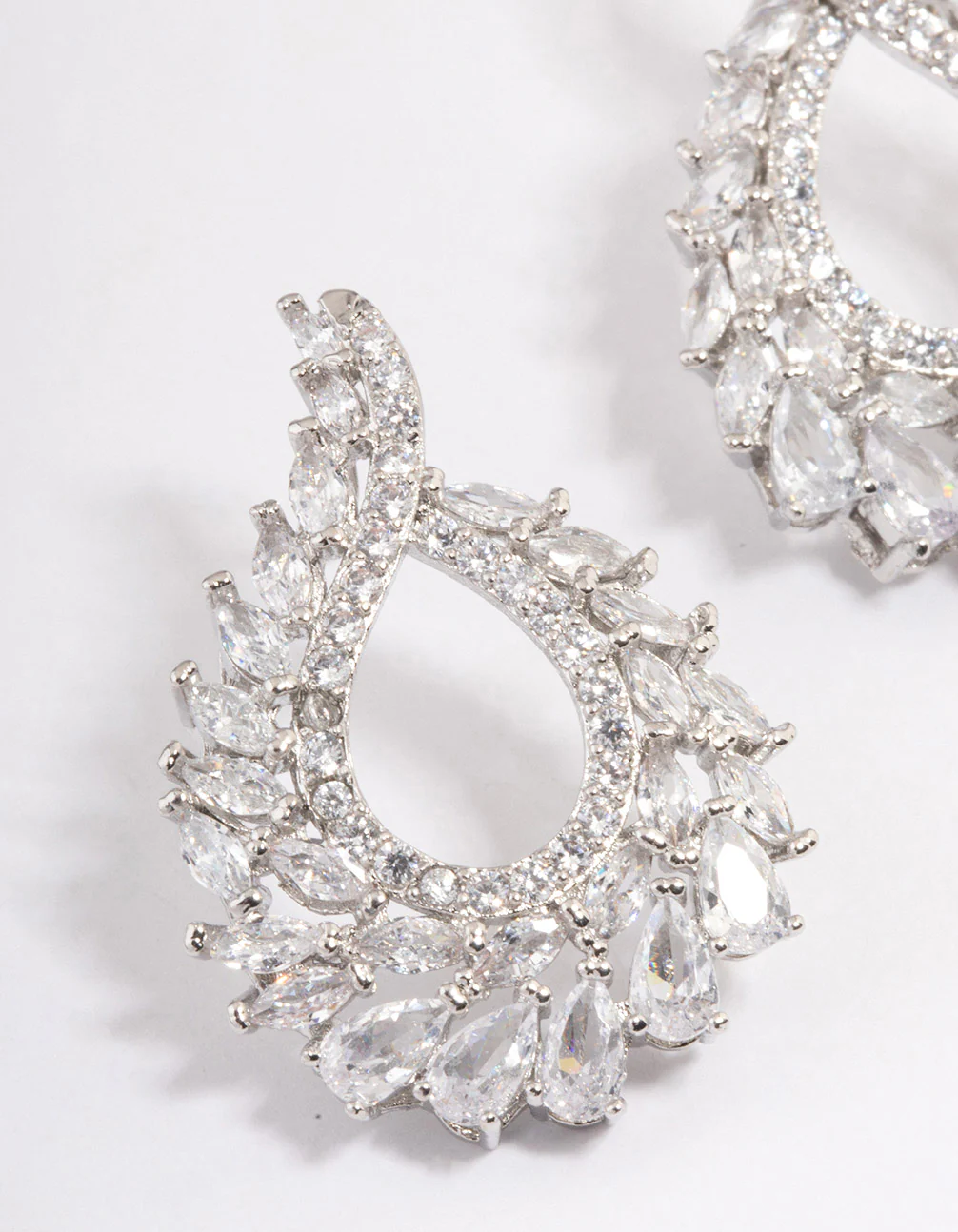 Silver Plated Cubic Zirconia Stone Swirl Earrings - Image 2