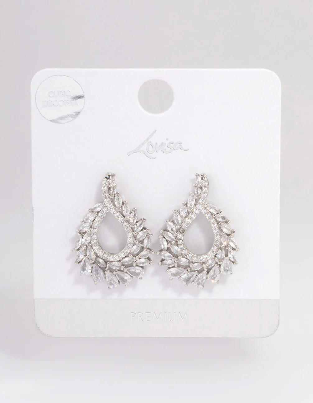 Silver Plated Cubic Zirconia Stone Swirl Earrings - Image 3