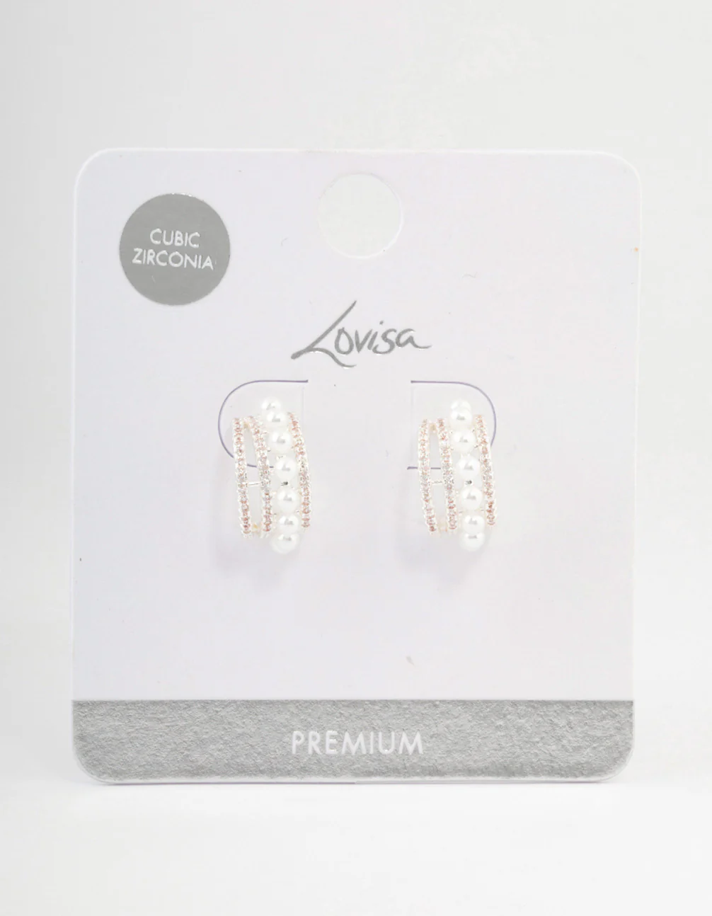 Silver Plated Cubic Zirconia Pearl Layered Small Hoop Earrings - Image 3