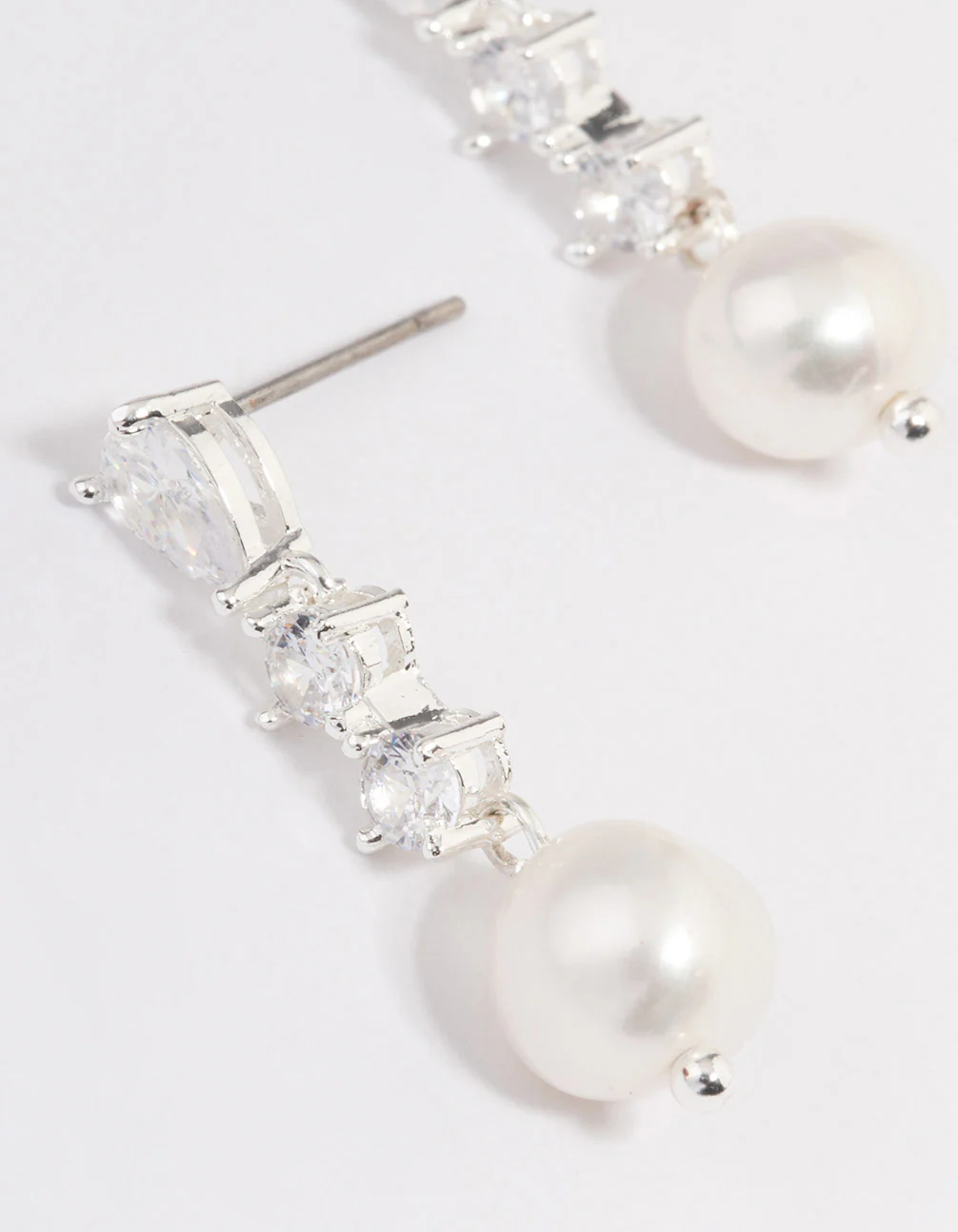 Silver Plated Cubic Zirconia Pearl Small Drop Earrings - Image 2