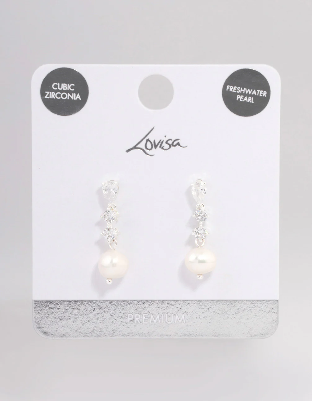 Silver Plated Cubic Zirconia Pearl Small Drop Earrings - Image 3
