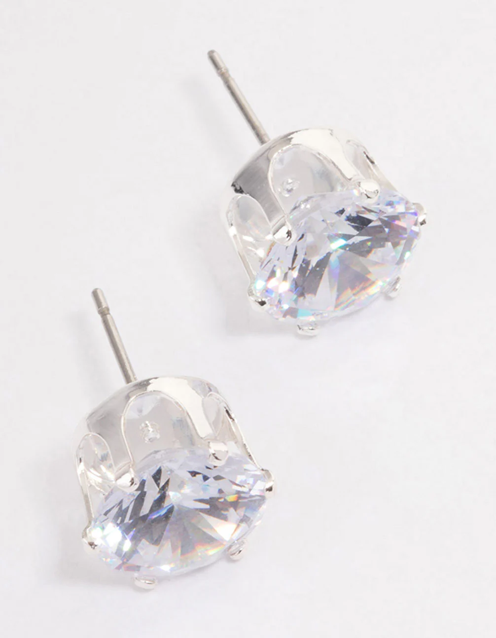 Silver Plated Cubic Zirconia Round Plain Stud Earrings - Image 2