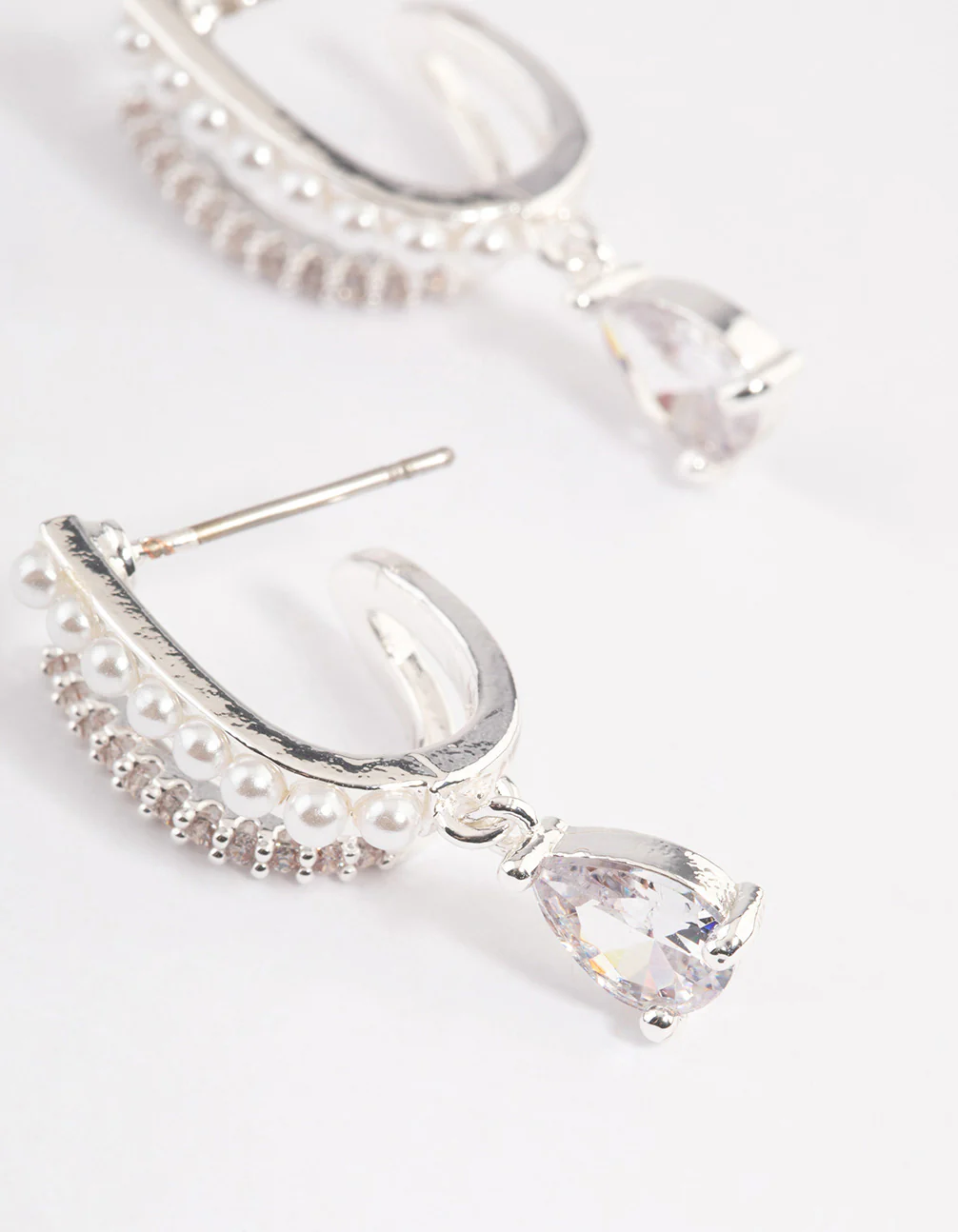 Silver Plated Cubic Zirconia Pearl Drop Earrings - Image 2