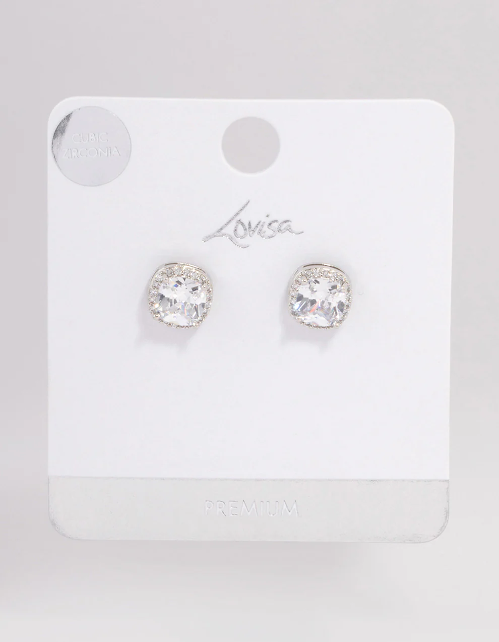 Silver Plated Cubic Zirconia Square Halo Stud Earrings - Image 3