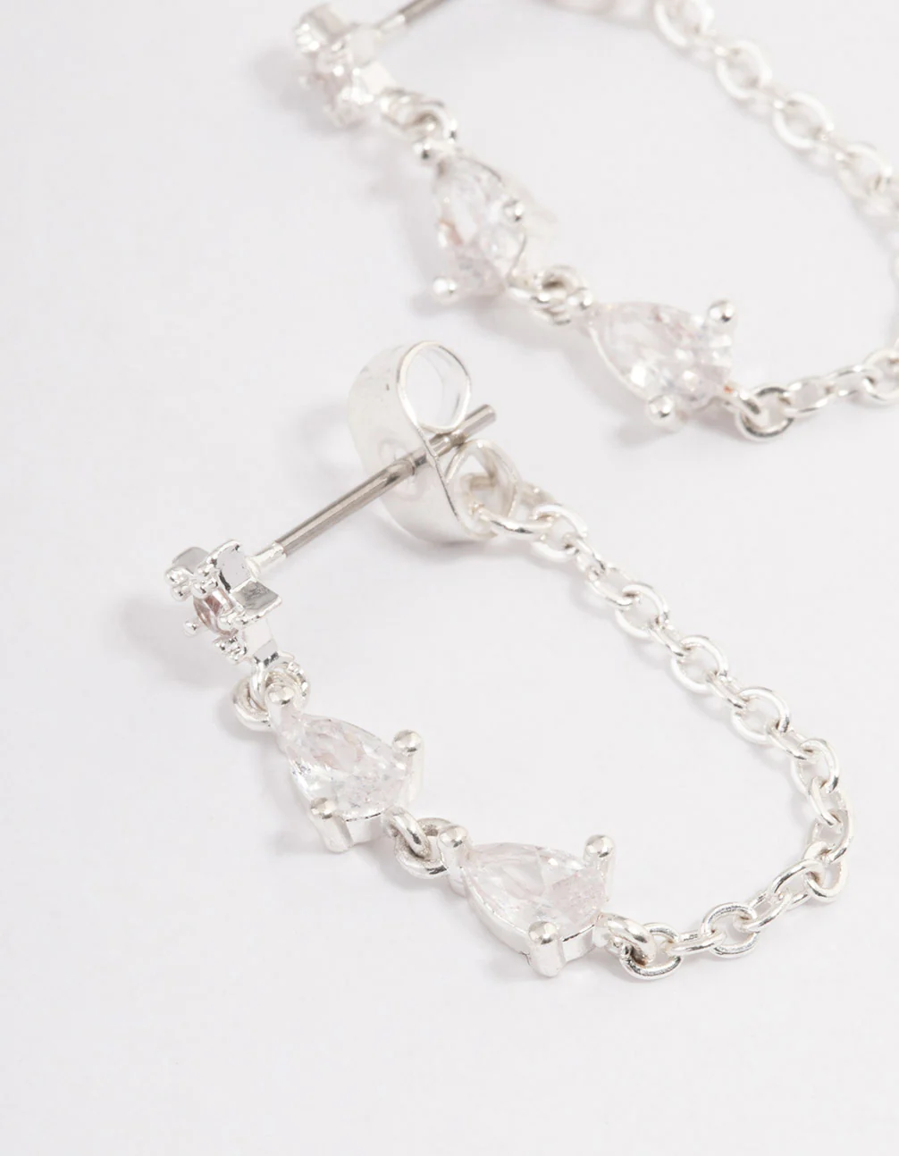 Silver Plated Cubic Zirconia Star Chain Drop Earrings - Image 2