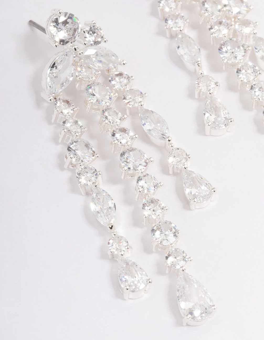 Silver Plated Cubic Zirconia Trio Drop Marquise Earrings - Image 2