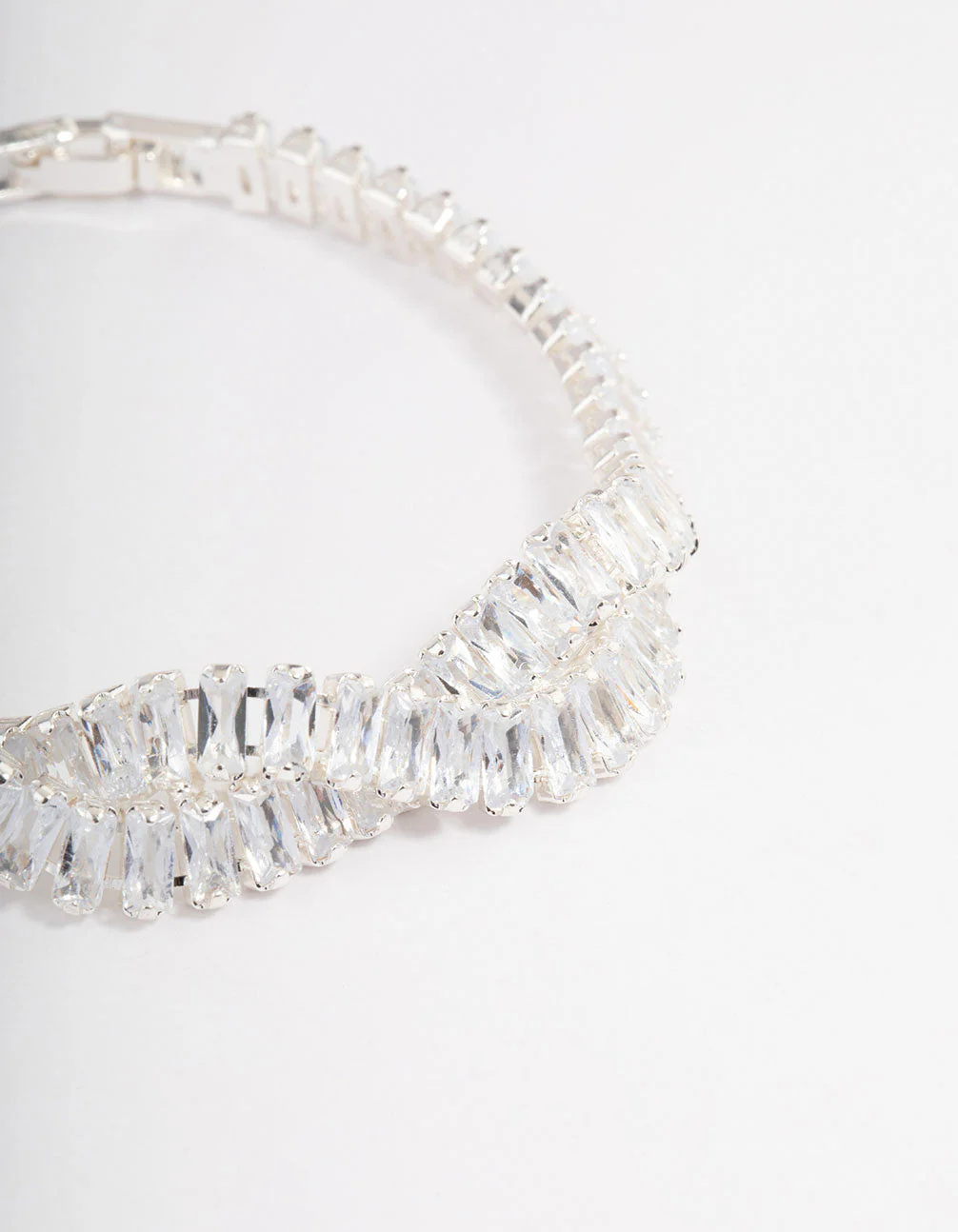 Silver Plated Cubic Zirconia Twisted Baguette Tennis Bracelet - Image 2