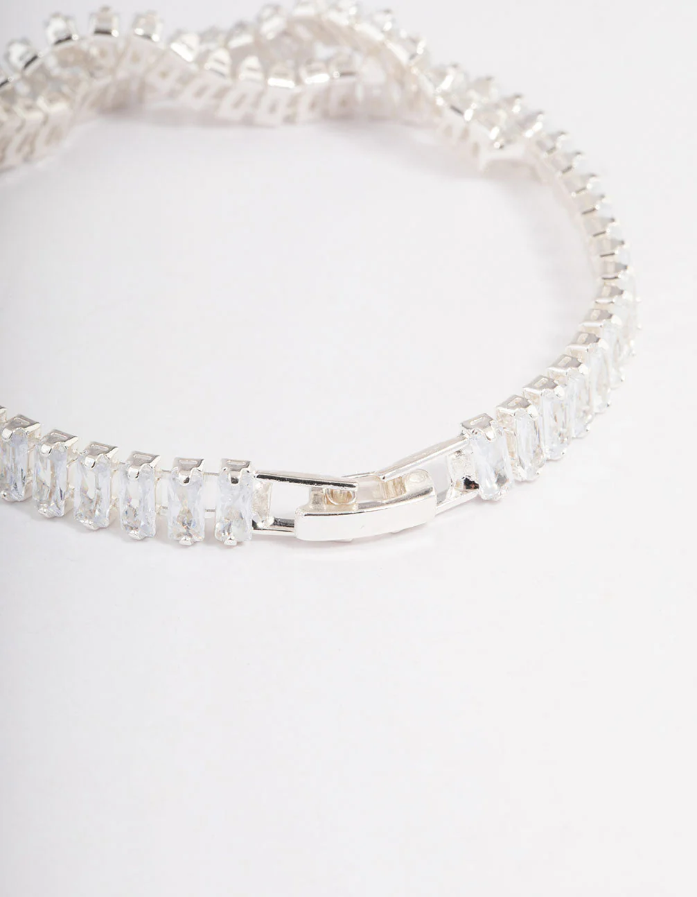 Silver Plated Cubic Zirconia Twisted Baguette Tennis Bracelet - Image 3