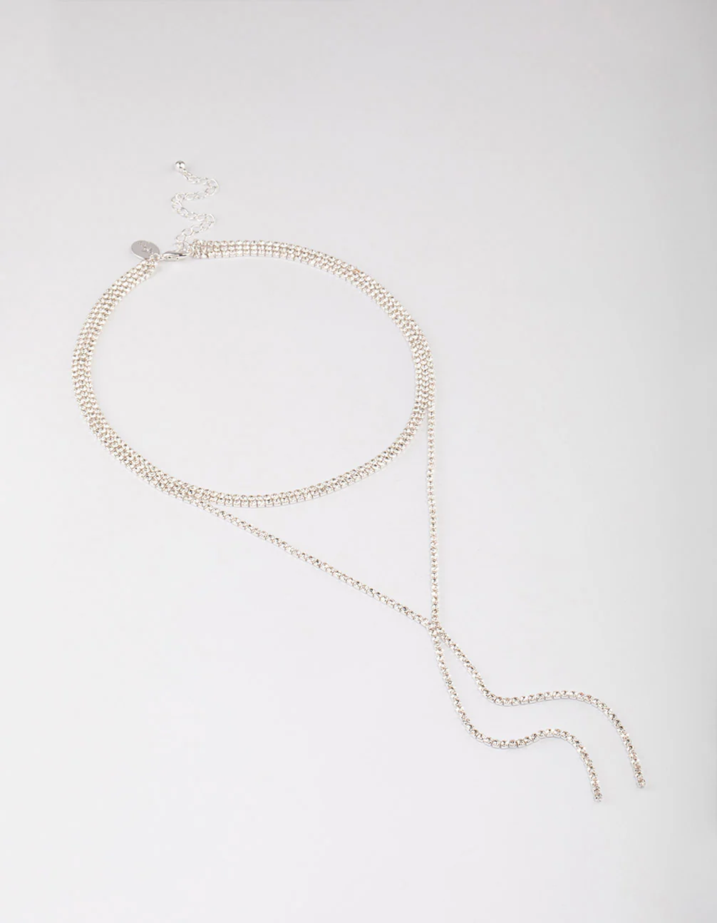 Silver Plated Cubic Zirconia Y-Neck Double Row Necklace - Image 2