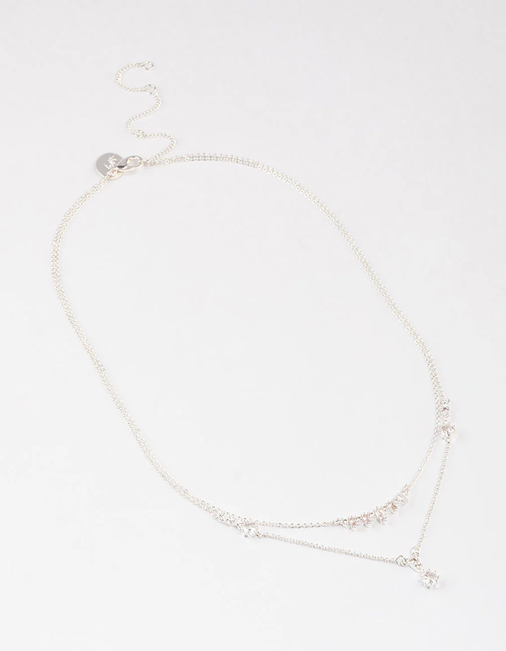Silver Plated Dainty Cubic Zirconia Double Layer Necklace - Image 2