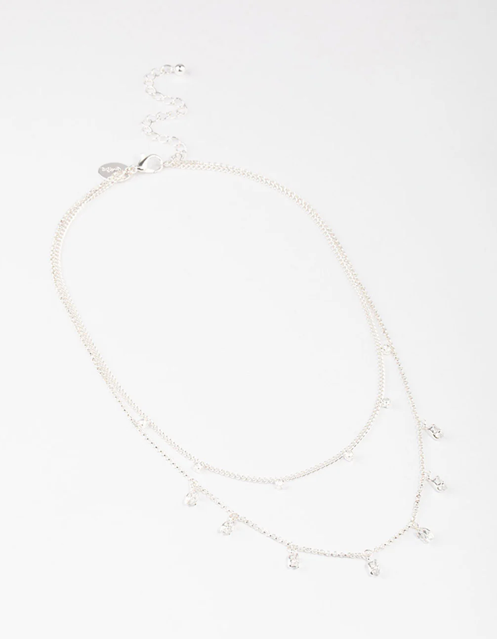 Silver Plated Dainty Cubic Zirconia Drop Layered Necklace - Image 2