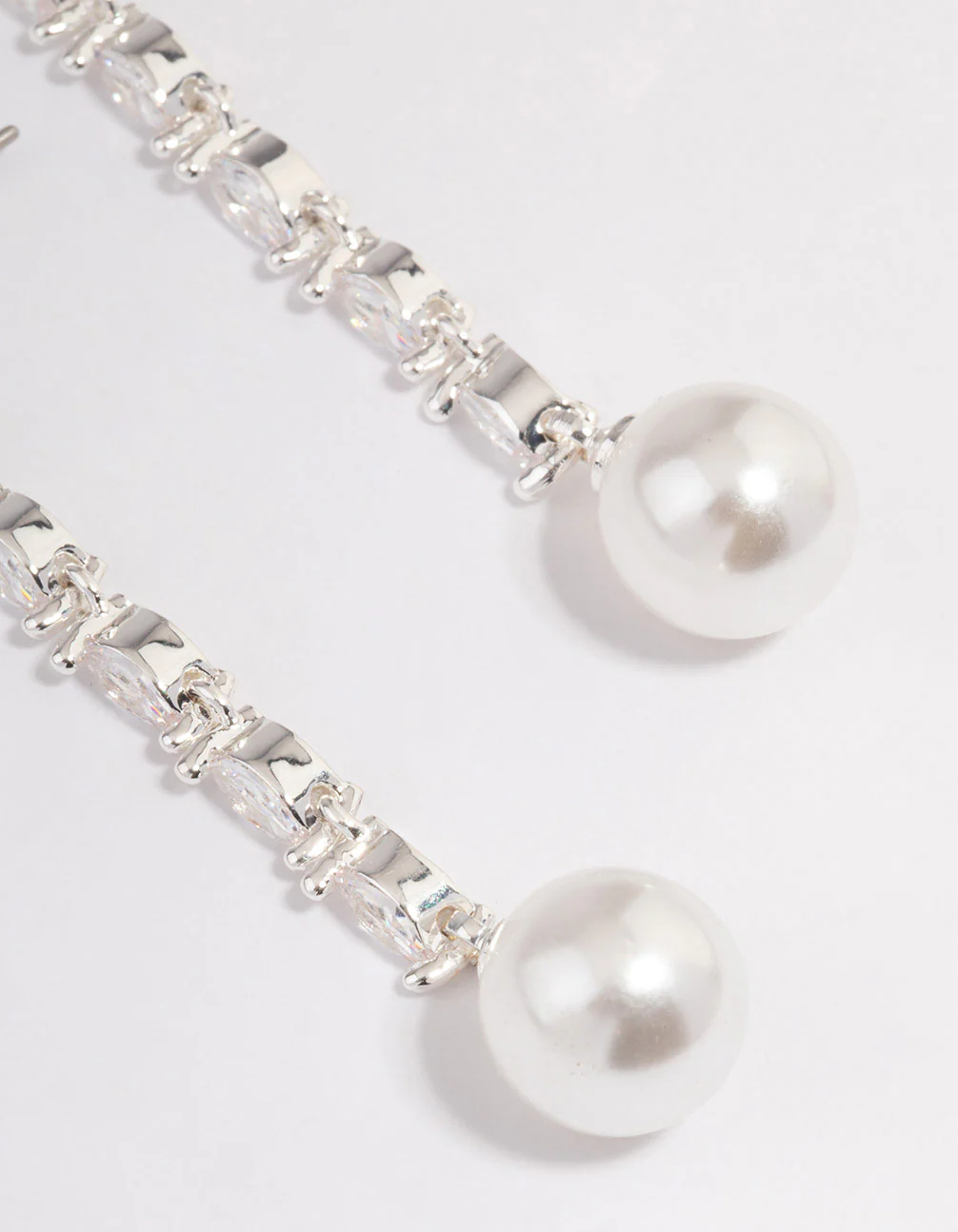 Silver Plated Fine Cubic Zirconia Round Pearl Drop Earrings - Image 2