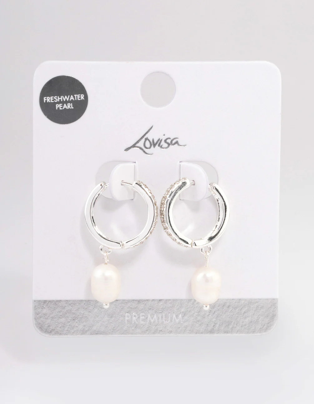 Silver Plated Freshwater Pearl Drop Cubic Zirconia Medium Huggie Earrings - Image 3
