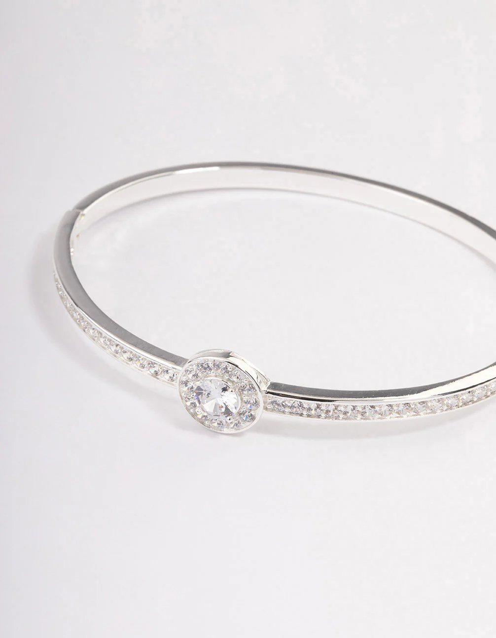 Silver Plated Halo Cubic Zirconia Bangle - Image 2