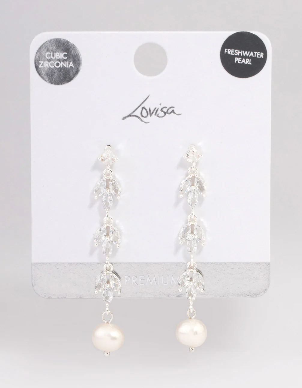 Silver Plated Leaf Pearl Cubic Zirconia Drop Earrings - Image 3