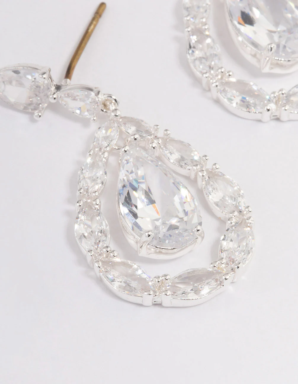 Silver Plated Cubic Zirconia Drop Stud Earrings - Image 2