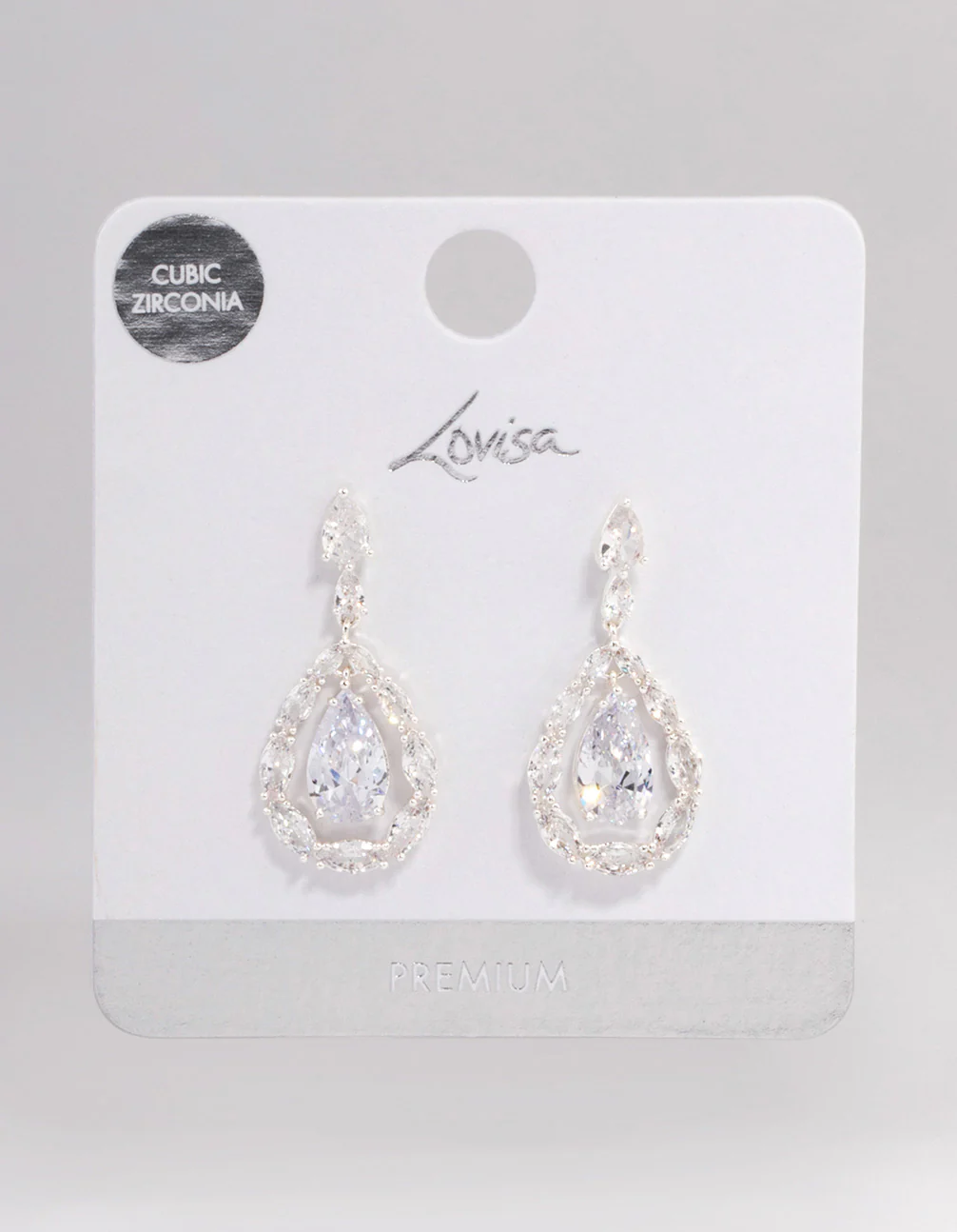 Silver Plated Cubic Zirconia Drop Stud Earrings - Image 3