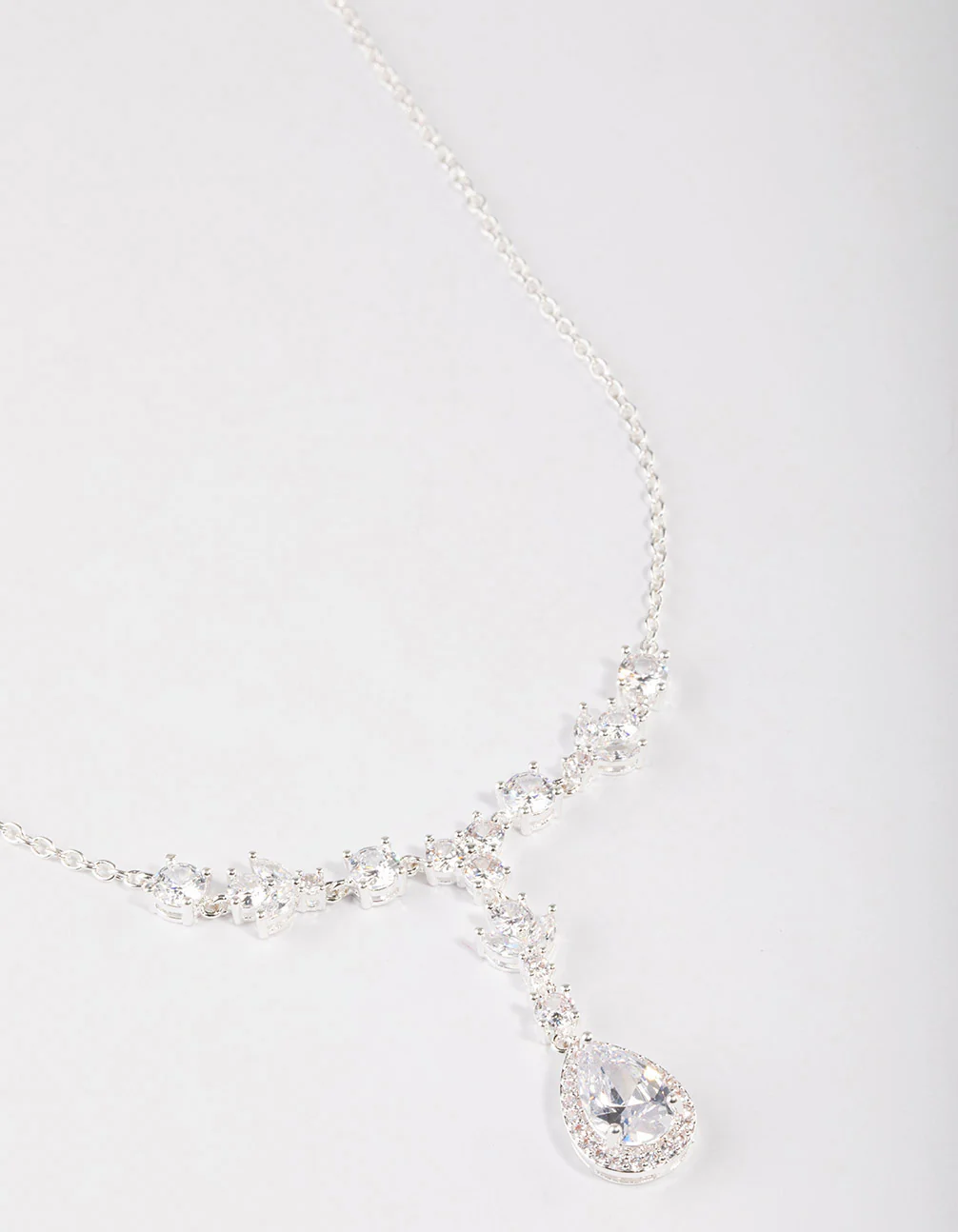 Silver Plated Halo Cubic Zirconia Y-Necklace - Image 2