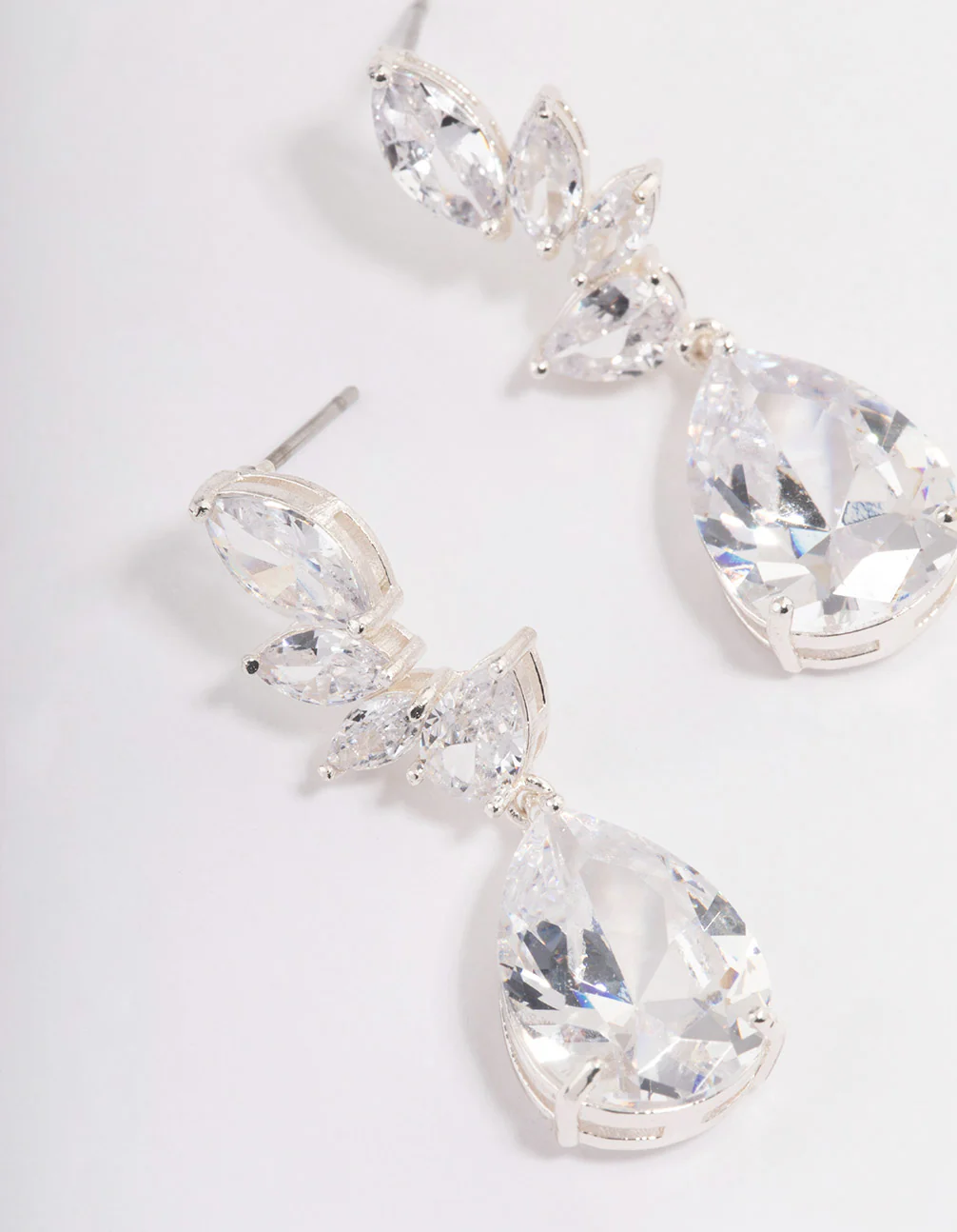 Silver Plated Pearl Cubic Zirconia Fan Drop Earrings - Image 2