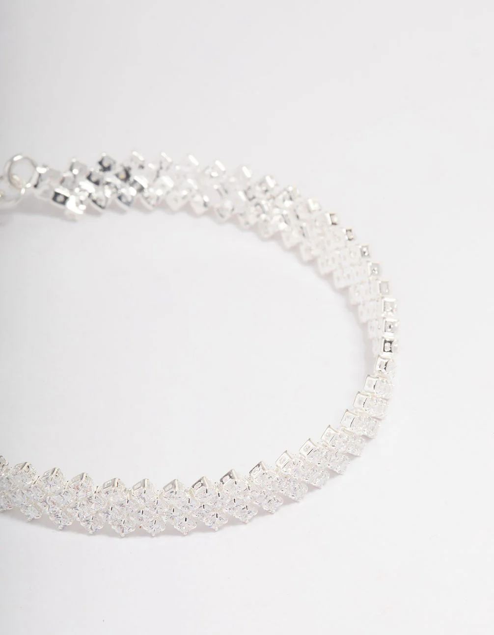 Silver Plated Round Stone Diagonal Tennis Bracelet - Image 2