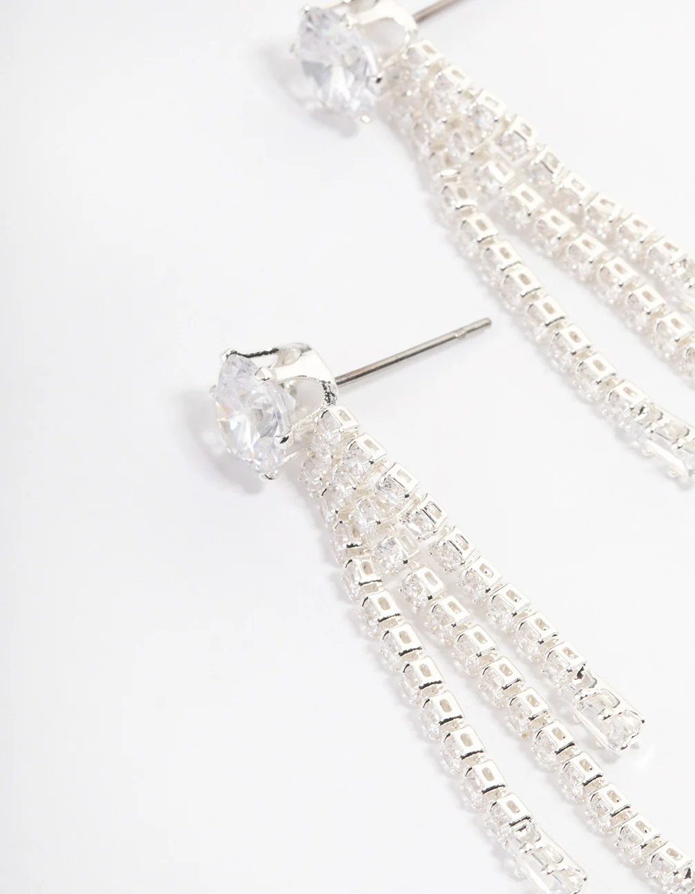 Silver Plated Round Cubic Zirconia Cupchain Drop Earrings - Image 2