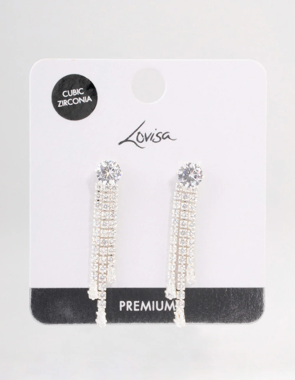 Silver Plated Round Cubic Zirconia Cupchain Drop Earrings - Image 3
