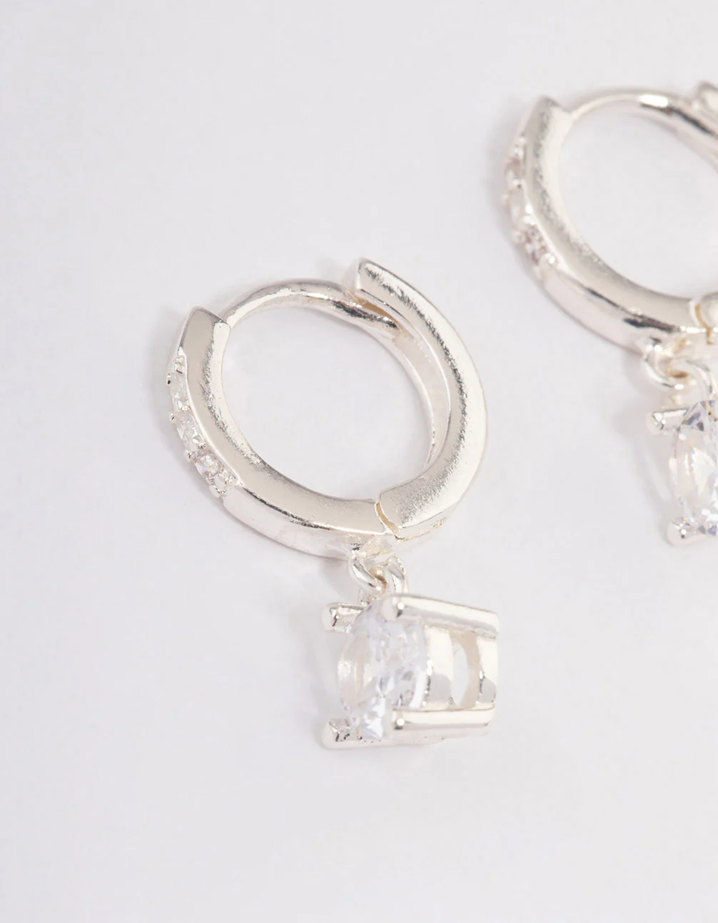Silver Plated Solitaire Drop Huggie Earrings - Image 2